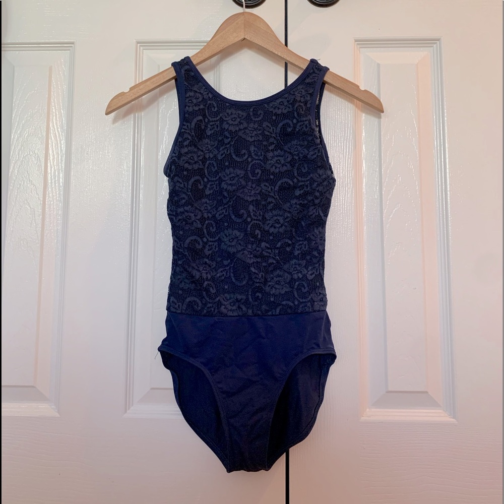 Navy blue lace tank leotard